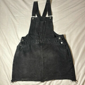 Love Tree Denim Overall Skirt Bib Black Raw Hem size Large